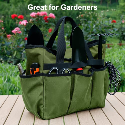 Portable Gardening Tool Tote Bag Organizer with 16 Pockets & Handle - color: Army Green
