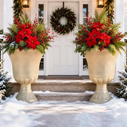 22" Tall Urn Planters Set of 2 Large Flower Pots, Antique Ivory - color: 22"-antique Ivory