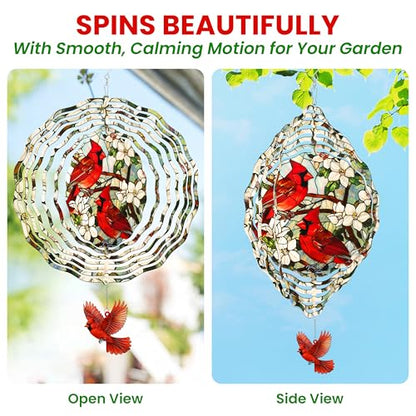 FLAGWIX Cardinal Wind Spinner, 12 in Stainless Steel Garden Decor - color: Red - Cardinal