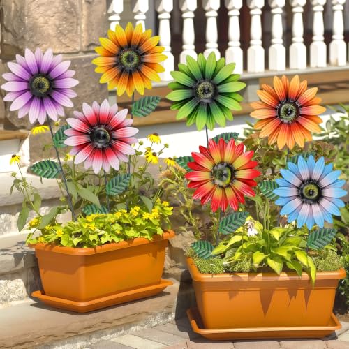 Metal Flowers for Outside, 7 Pack 17.32" Decorative Garden Stakes - color: Colorful