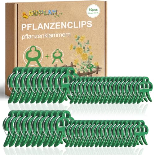 Plant Support Clips 80 Piece-Garden Clip 2 Sizes Reusable Tomato Clip, Multipurpose Plant Vine Clips for Roses, Sturdy Cucumbers Orchid Clips Adjustable Green(30 Large + 50 Small) Upgrade Material