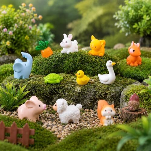 Mini Resin Animals Figurines Tiny Animal Figures Bulk for Fairy Garden Accessories, Miniature Dollhouse Decor, Micro Landscape Terrarium Desk Pets, 18 Styles， 36Pcs