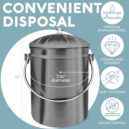 Epica Kitchen Compost Bin for Kitchen Countertops, 1.3 Galllon - Grey - color: Gray