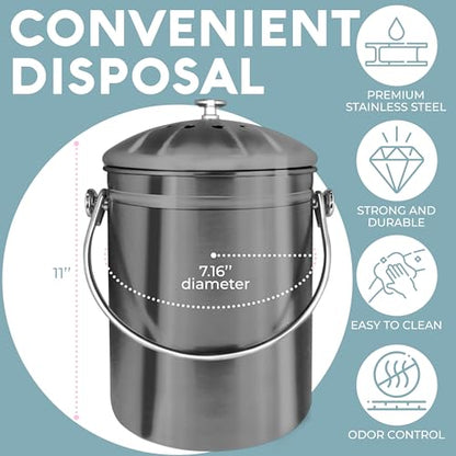Epica Kitchen Compost Bin for Kitchen Countertops, 1.3 Galllon - Grey - color: Gray