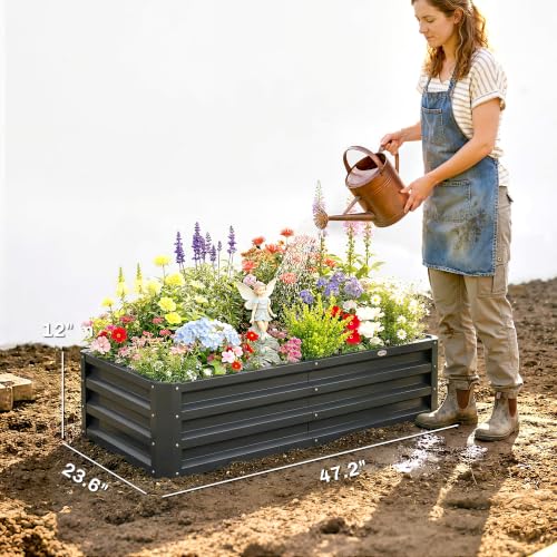 Outsunny 4' x 2' x 1' Galvanized Raised Garden Bed, Gray - color: Gray, size: 4' x 2' x 1'