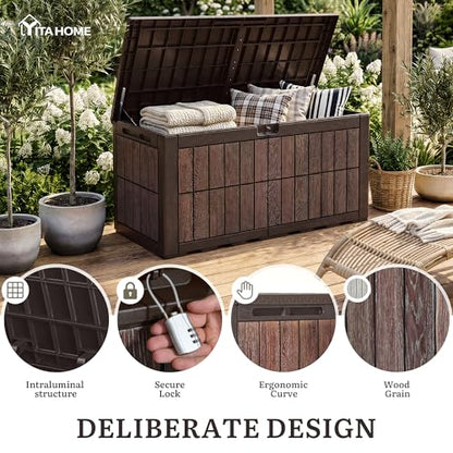 YITAHOME 134 Gallon Large Deck Box - color: Dark Brown & Wood-Grain Brown, size: 134 Gallon