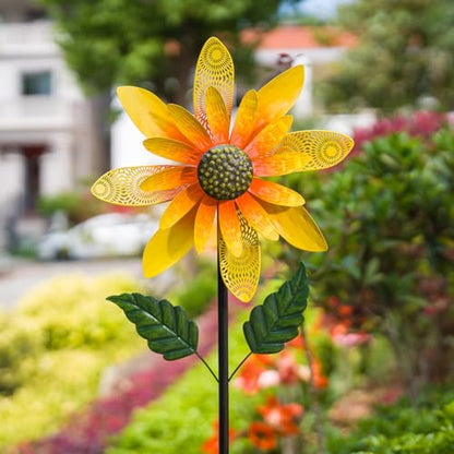 Viveta Sunflower Wind Spinner,Flower Metal Wind Sculpture - color: Yellow-c