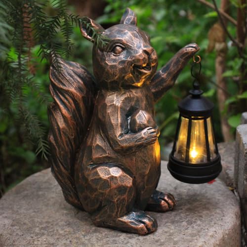 Garden Statues Squirrel Solar Figurine Decor Outdoor Waterproof Lights , Yard Decorations Outdoor, Garden Decor Unique Birthday Housewarming Gifts for Mom (Squirrel 2) - style: Squirrel 2