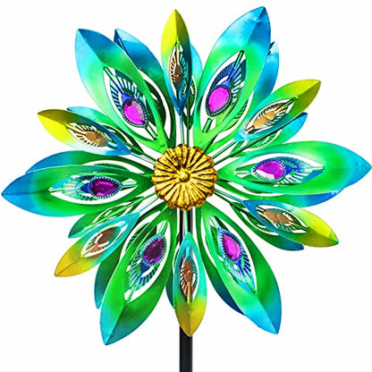 13" Metal Peacock Wind Spinner, Large Wind Sculptures Outdoor - color: C-2 Layer(13")