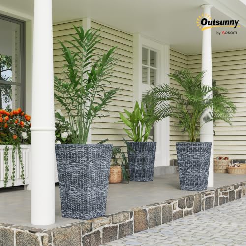 Outsunny 24 in Taper Tall Planters for Outdoor Plants Set of 3, Gray - color: Gray