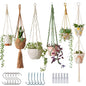 Bouqlife 6 Pack Macrame Plant Hangers Set with Hooks Indoor Hanging Planters with Patterns Handmade Cotton Rope Crochet Boho Plant Flower Pot Holders Fits Different Pot Sizes