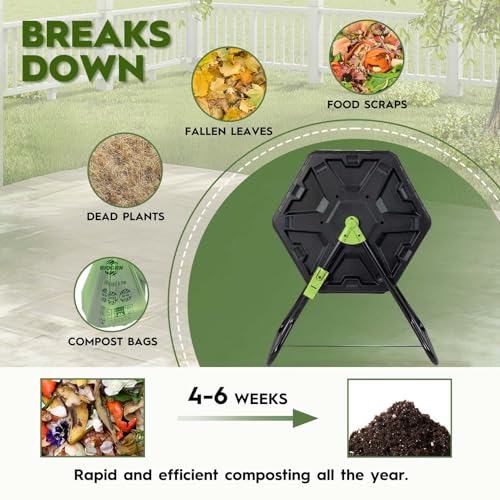 Compost Tumbler, 21-Gallon (80L) Outdoor Garden Compost Bin - color: 21 Gallon