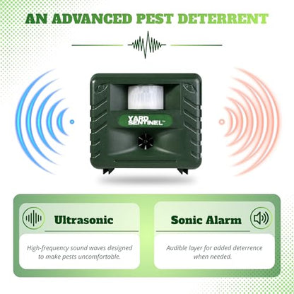 ASPECTEK Yard Sentinel Ultrasonic Animal Repeller, 5500 Sq. Ft. Coverage with 24Hrs Motion Sensor, Night Scanner, Deterrent for Deer, Raccoon, Bear, Rabbit, Skunk and Fox, Includes 10m Extension Cord - style: Original