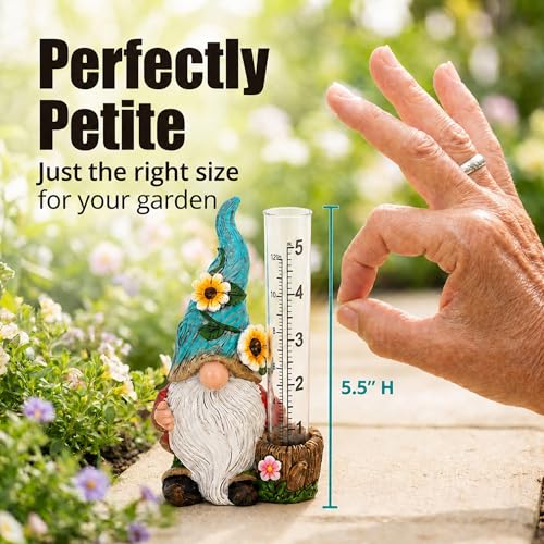 The Bridge Collection Cute Garden Gnome Rain Gauge with Flowers (Green) - color: Green