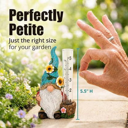 The Bridge Collection Cute Garden Gnome Rain Gauge with Flowers (Green) - color: Green