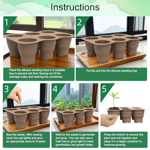 Seed Starter Trays, 2 Pack 6 Cells Seed Starter Kit, Silicone Plant Germination Trays Gardening Starter Kit, Reusable Seed Starter Tray for Plant Germination, Seeds Growing - color: 2 Pack 6 Cells