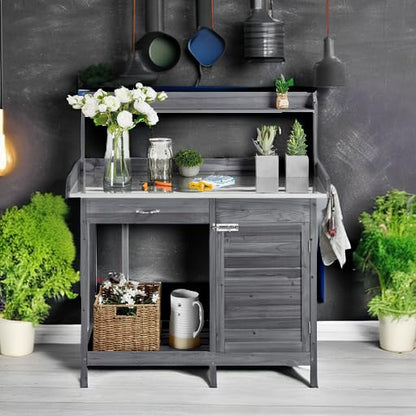 Yaheetech Potting Bench Outdoor Potting Table with Storage,Gray - color: Gray