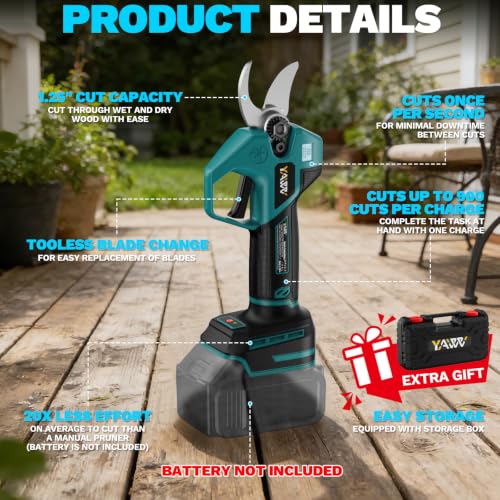 Brushless Electric Pruning Shears for Makita Battery, Portable Cordless Pruning Shears with LCD Display＆SK5 Blades, Adjustable Cutting Diameter 0.8-1.2 Inch for Gardening Tree Pruning(NO Battery)