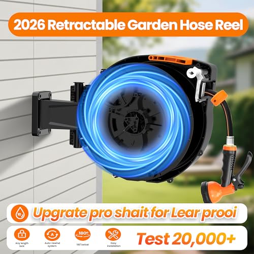 Retractable Garden Hose Reel, 1/2 in x 50 ft Wall Mounted Hose Reel - size: 50 FT