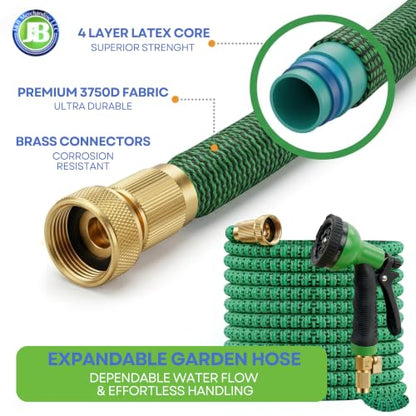 J&B XpandaHose 75ft Expandable Garden Hose, Lightweight, Brass Connectors - color: Green/Black, size: 75ft
