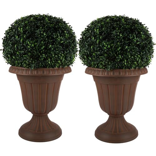 Pure Garden Flower Pots Outdoor Planter, Brown, 16x18-Inch, 2-Pack - color: Brown