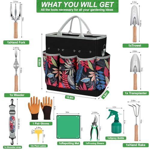 Gardening Tool Set with Tote Bag Heavy-Duty Garden Tools Gift for Beginning