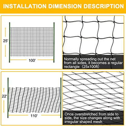 BSTPCOO Bird Nets 25'x100' with 1" Mesh, Nylon Poultry Net Over Chicken Run - size: 25'×100'-1''