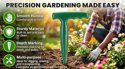 Seed Planter Tool, 6.9 Inch Green Plastic Dibber for Sowing Seeds, Planting Bulbs, Digging with Handle