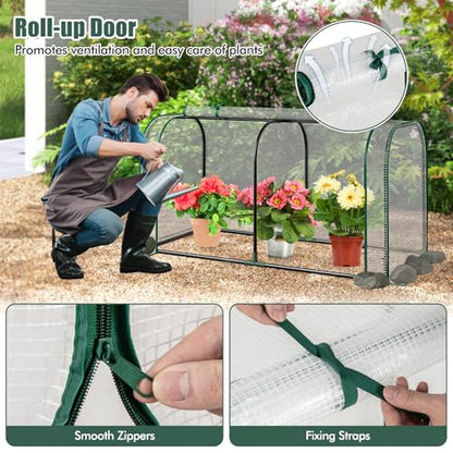 Happygrill Raised Garden Bed with Greenhouse Cover & Legs - color: White+Grey