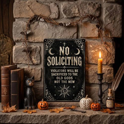 Halloween Metal Art Sign Funny No Soliciting Old Gods Wall Decor - color: 09A