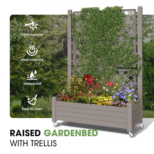 Fancyango Raised Garden Bed with Wheels 61.2" Hx2 - Gray - color: Gray, size: 61.2"Hx2