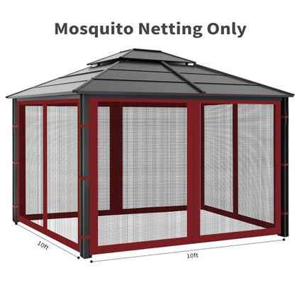 Gazebo Replacement Mosquito Netting for Patio, 10x10 ft, Red - color: Red, size: 10x10