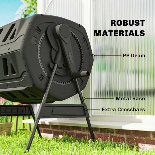 Outsunny Compost Bin Outdoor, 53 Gal Dual Chamber Compost Tumbler, Black - color: Black