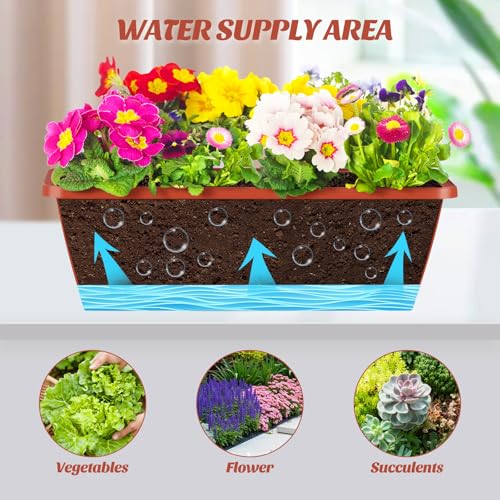 CADUKE Railing Planter Boxes Deck 2 Pack Railing Flower Box with Adjustable Bracket 17 Inch Window Boxes Rectangle Window Deck Hanging Planters Boxes for Outdoor Patio, Red - color: Red
