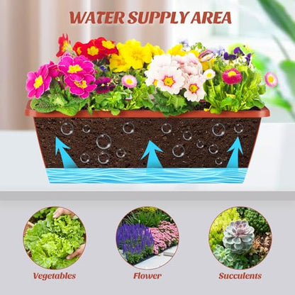 CADUKE Railing Planter Boxes Deck 2 Pack Railing Flower Box with Adjustable Bracket 17 Inch Window Boxes Rectangle Window Deck Hanging Planters Boxes for Outdoor Patio, Red - color: Red