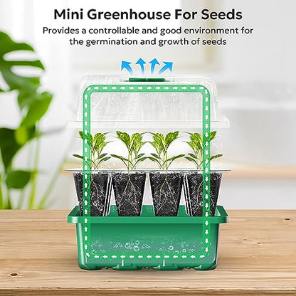 MIXC 10 Pack Seed Starter Tray, 120Cell Stater Kit with Humidity Dome Green - color: Green, size: 12 Cell