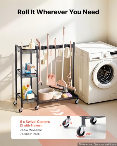 VEVOR Broom Holder with Cleaning Supplies Organizer, Garage Storage Metal - size: Medium