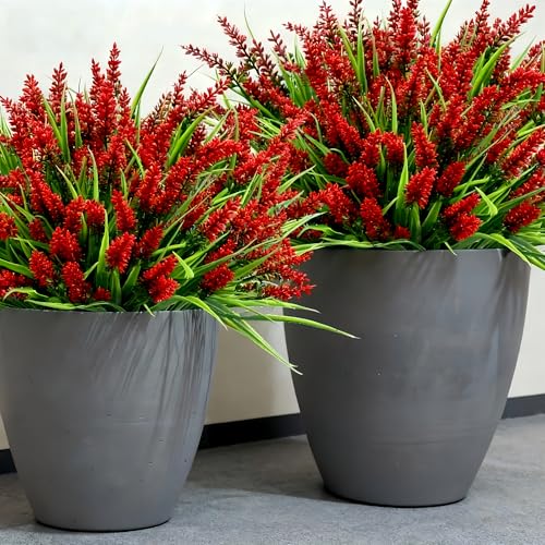 Geegoods 48 Bundles Red Artificial Plants Flowers Outdoor, UV Resistant - color: Red, size: 48PCS
