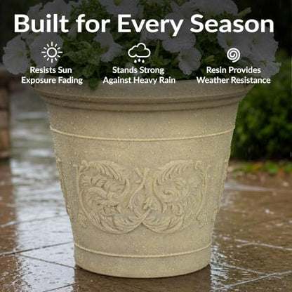 Sunnydaze Arabella 16'' Plastic Planter Pot for Plants, Beige - color: Beige, size: 16 in