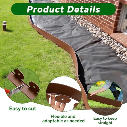 Garden Edging Border, 2In x 100 FT Landscape Edging with 90 Spikes, Brown - size: 100ft Brown-1