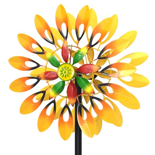 64" H Metal Sunflower Wind Spinner Outdoor, Garden Pinwheels for Yard Lawn - color: Yellow