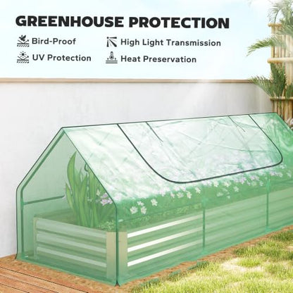 Outsunny 8.6 x 3 x 1ft Metal Planter Box with Mini Greenhouse, Green/Silver - color: Green and Silver, size: 8.6' x 3'