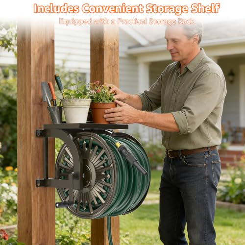 GOFORWILD Wall Mount Garden Hose Reel, Holds 200-Feet of 5/8-Inch Hose