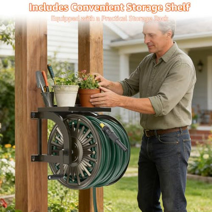 GOFORWILD Wall Mount Garden Hose Reel, Holds 200-Feet of 5/8-Inch Hose