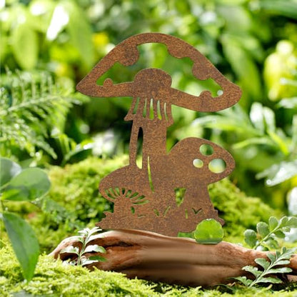 Resama 3 Piece Rusty Metal Mushroom Garden Stakes - color: Mushroom-R