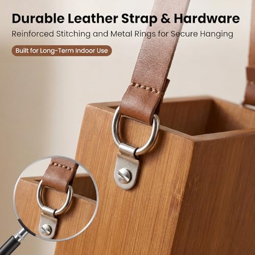 Bamboo Wall Planters with Durable Leather Handle for Indoor Plants