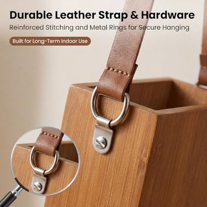 Bamboo Wall Planters with Durable Leather Handle for Indoor Plants