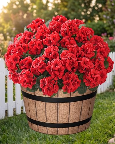 Artificial Flowers for Outdoors – 12 Bundles of UV-Resistant Artificial Geraniums, Realistic Silk Flowers for Front Porch, Patio, Garden, Window Boxes & Hanging Baskets (red, 12) - color: Red, size: 12 Bundles