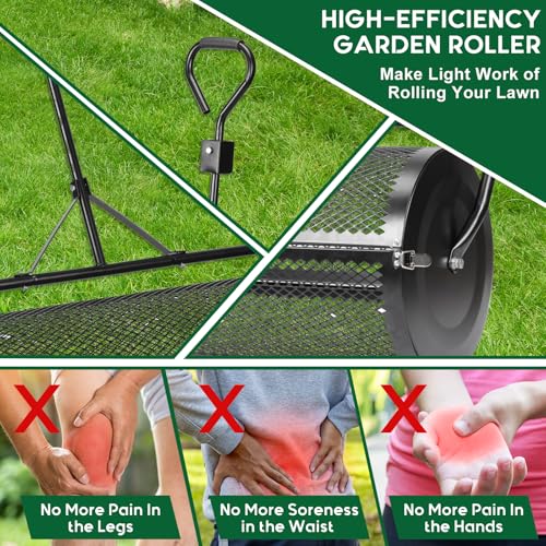 Compost and Peat Moss Spreader with Updated 2 in 1 ATV & T Shaped Handle, 16”WX44”L, Lawn and Garden Peat Moss Roller w/Laser Cutting Wire Mesh Baskets for Spreading Manure, Topsoil