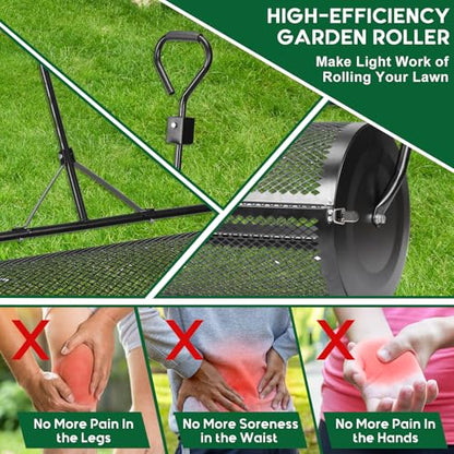 Compost and Peat Moss Spreader with Updated 2 in 1 ATV & T Shaped Handle, 16”WX44”L, Lawn and Garden Peat Moss Roller w/Laser Cutting Wire Mesh Baskets for Spreading Manure, Topsoil